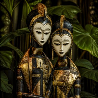 portrait of two people together — Gabonese Art Style