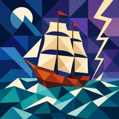 sailing ship on a stormy sea