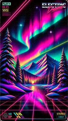 a snowy pine forest under the northern lights, no people