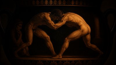 ancient greek ignudi wrestlers vase painting