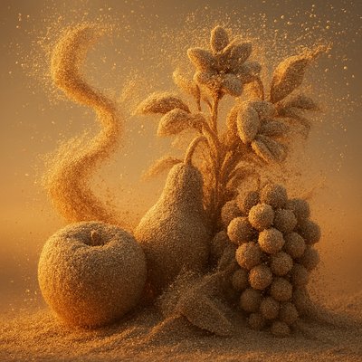 still life arrangement of fruits and flowers