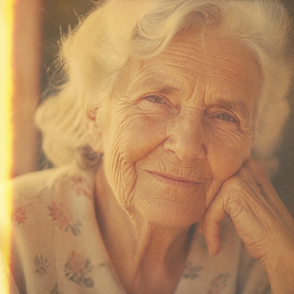 close-up portrait of an elderly person with expressive weathered features — Nostalgiacore Aesthetic