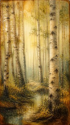 a serene birch forest in soft morning light, no people, no text