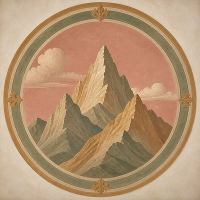 an emblem of a mountain peak inside a circle, simple bold shapes on a plain background, no text or lettering