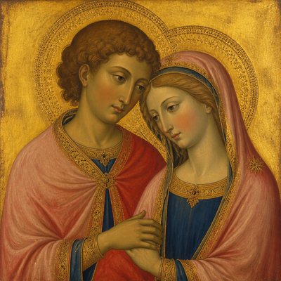 portrait of two people together — Sienese Gothic Art Style
