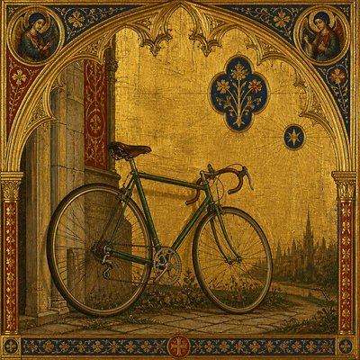 bicyle resting against a wall