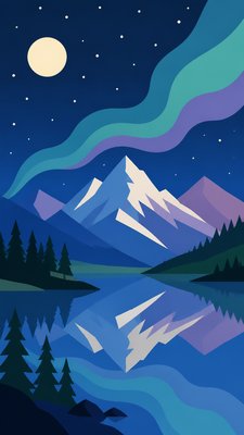 a tranquil mountain lake beneath a starry night sky, no people, no text
