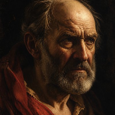 close-up portrait of an elderly person with expressive weathered features