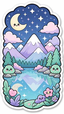 a tranquil mountain lake beneath a starry night sky, no people, no text