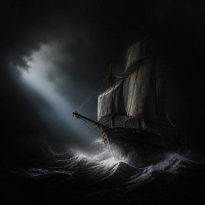 sailing ship on a stormy sea