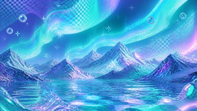 a flowing aurora over snowy peaks, wide sweeping composition, no people, no text
