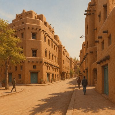 Adobe Pueblo Architecture Style Transfer Example
