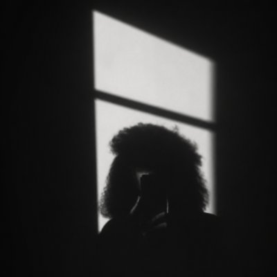 a woman standing in front of a window holding a cell phone