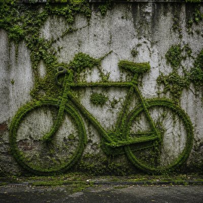 bicyle resting against a wall