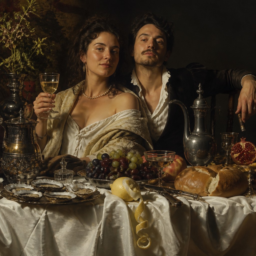 portrait of two people together — Banquet Still Life Art Style