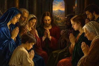 Christians praying the Lord's Prayer together