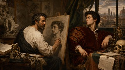 Mchelangelo painting his friend Tommaso de' Cavalieri