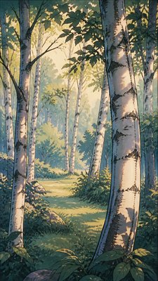 a serene birch forest in soft morning light, no people, no text