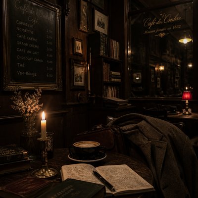 cozy cafe interior with warm lighting