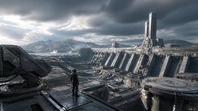sweeping panoramic landscape with a dramatic sky