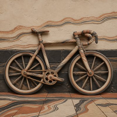 bicyle resting against a wall