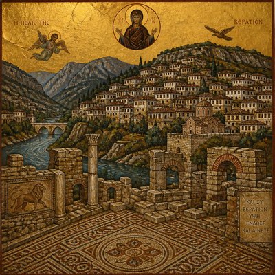 wide landscape with natural scenery — Albanian Art Style