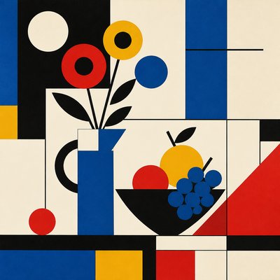 still life arrangement of fruits and flowers
