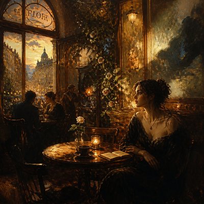 cozy cafe interior with warm lighting