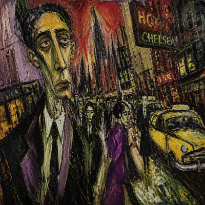 urban street with city activity — Expressionist Portrait Style