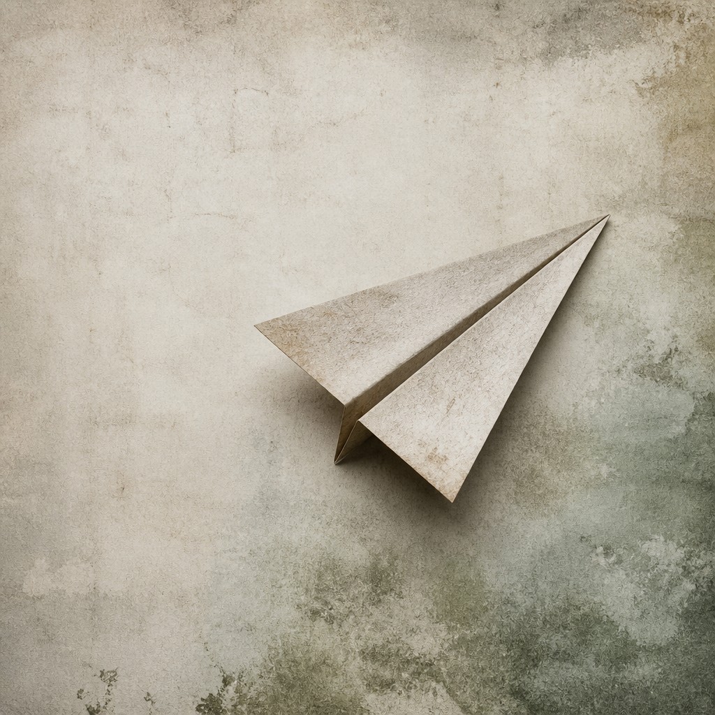 a paper plane, clean minimal composition on a plain background, no text