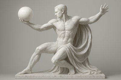 a statue of a man holding a ball
