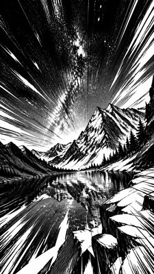 a tranquil mountain lake beneath a starry night sky, no people, no text