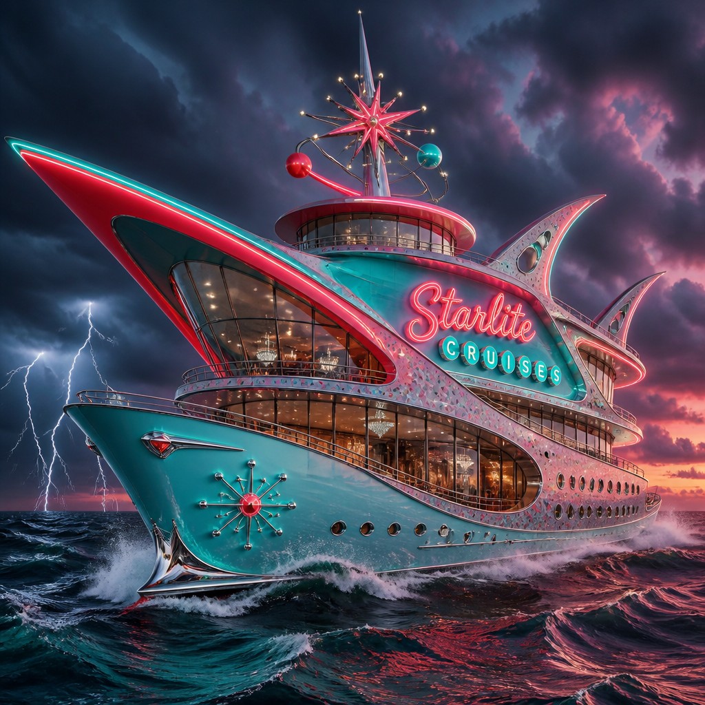 sailing ship on a stormy sea — Googie Architecture
