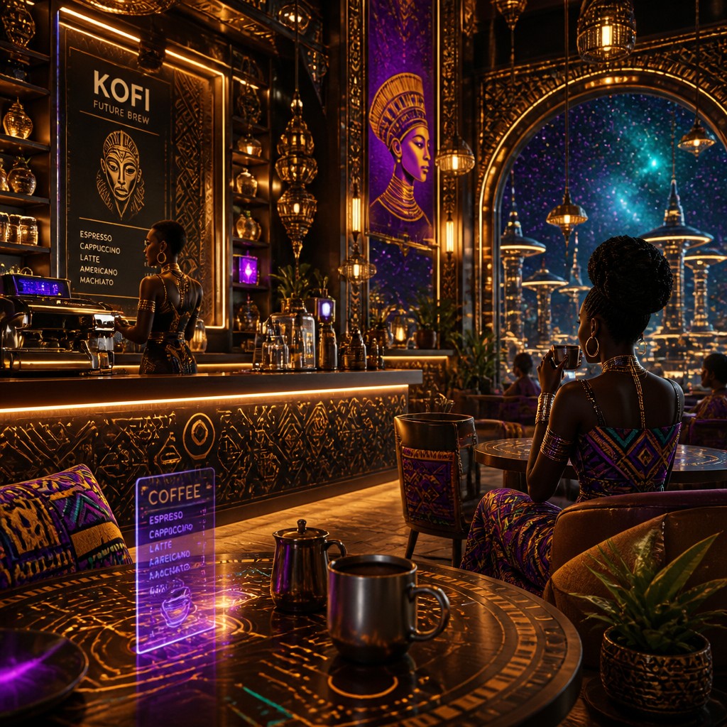 cozy cafe interior with warm lighting