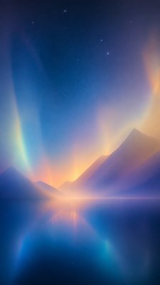 a tranquil mountain lake beneath a starry night sky, no people, no text