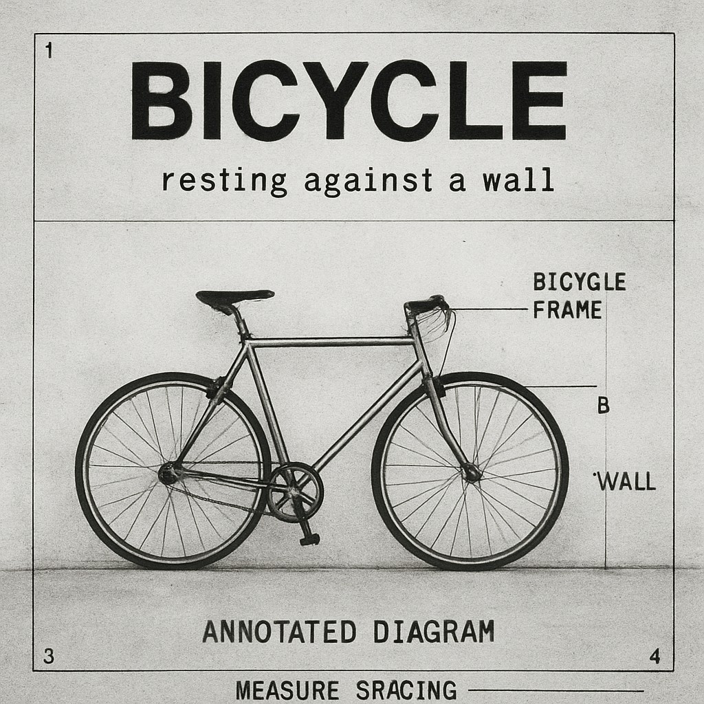 bicyle resting against a wall
