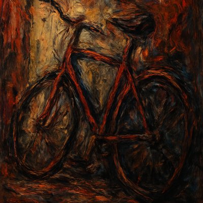 bicyle resting against a wall