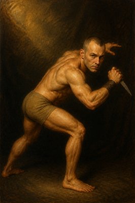 a painting of a man holding a sword