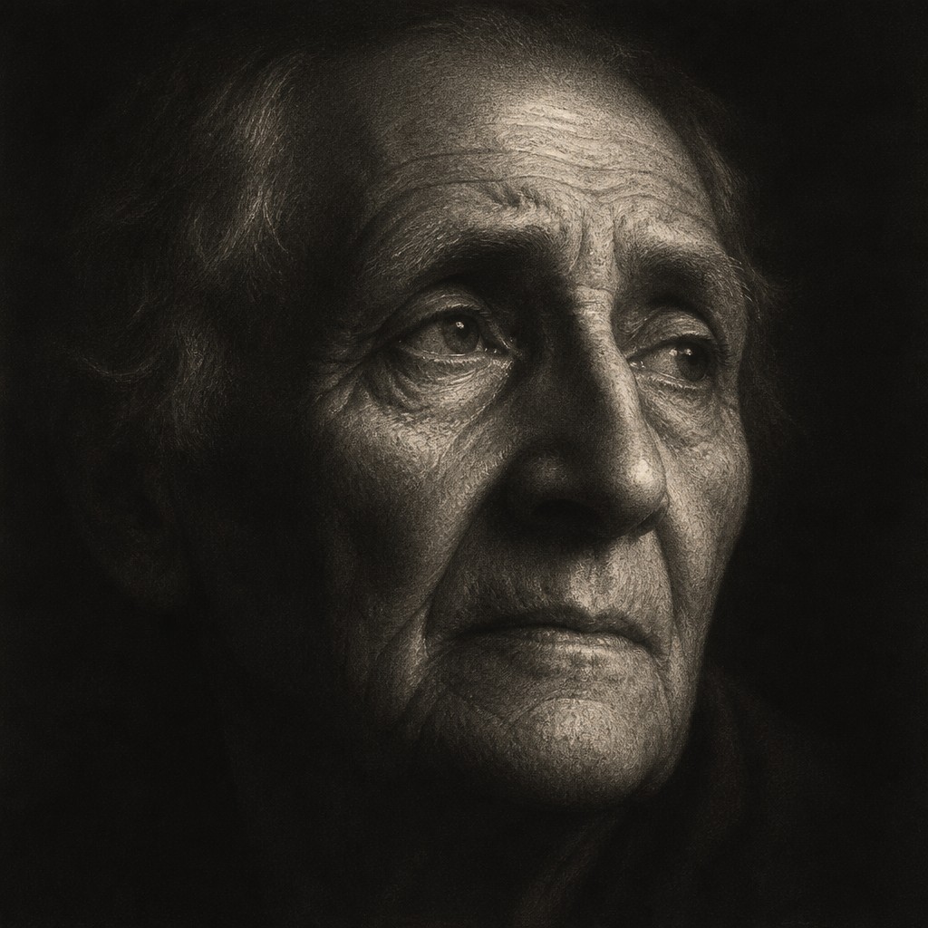 close-up portrait of an elderly person with expressive weathered features