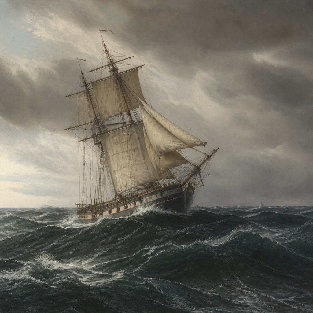 sailing ship on a stormy sea