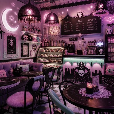 cozy cafe interior with warm lighting