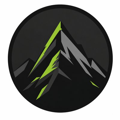 an emblem of a mountain peak inside a circle, simple bold shapes on a plain background, no text or lettering