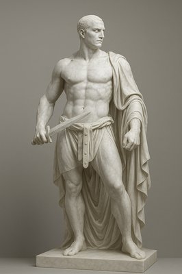 a statue of a man holding a sword