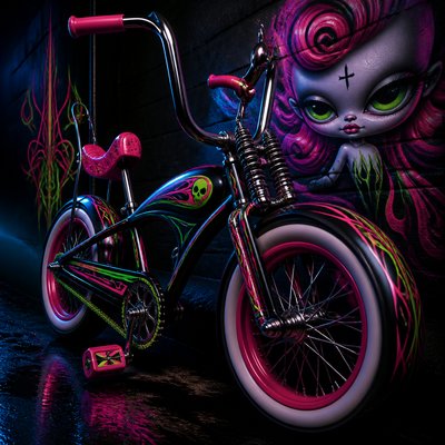 bicyle resting against a wall — Lowbrow Art Style