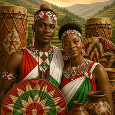 portrait of two people together — Burundian Art Style