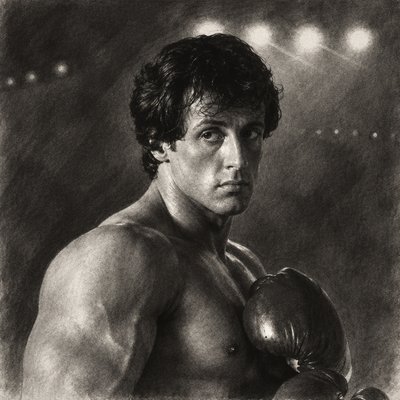 a black and white photo of a man wearing boxing gloves
