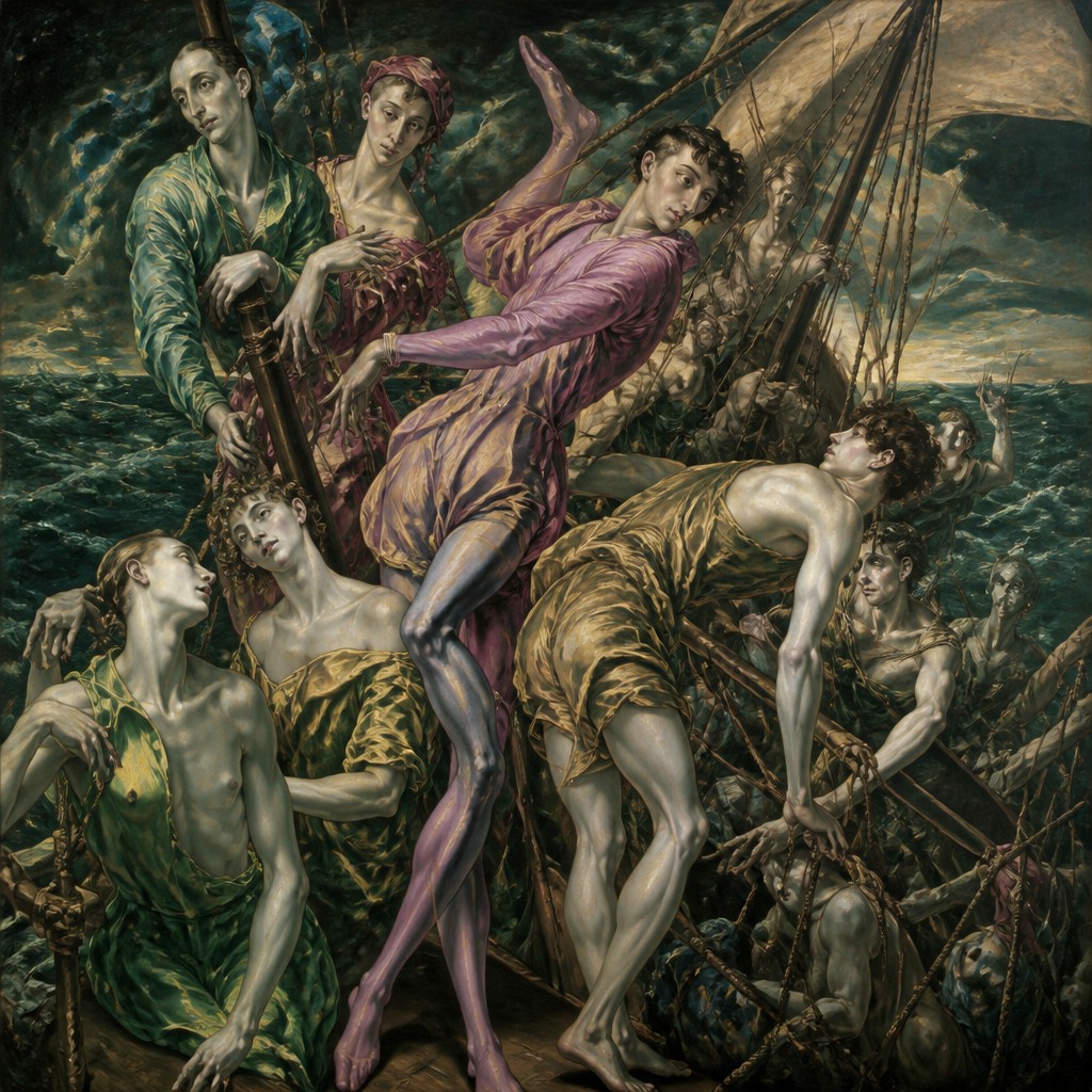 sailing ship on a stormy sea — Mannerism Art Style