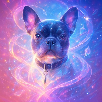 a painting of a dog's face with a purple background