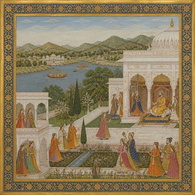 wide landscape with natural scenery — Mughal Miniature Art Style