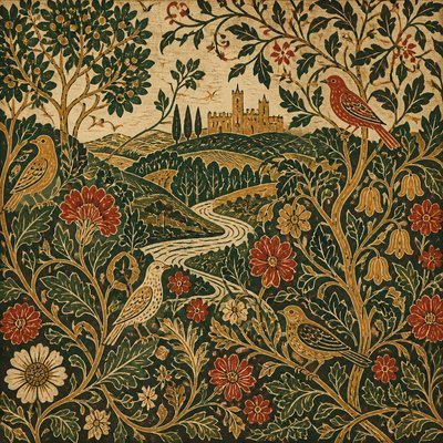 wide landscape with natural scenery — Arts and Crafts Style